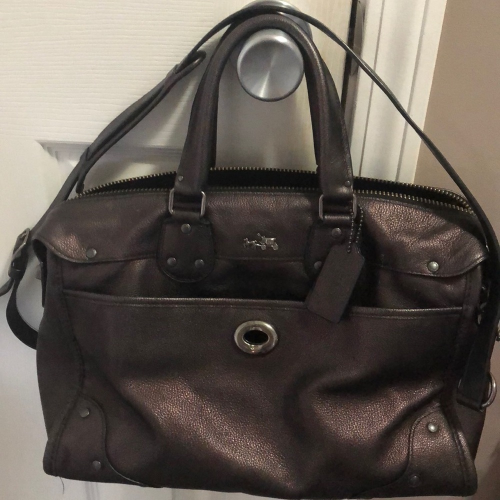Coach Rhyder Leather Satchel Metallic Purple